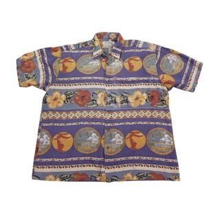 VTG Feldini Mens Hawaiian Tropical‎ Linen Blend Shirt Large Short Sleeve